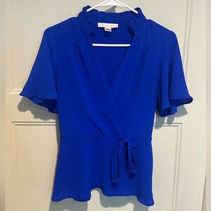 Chelsea28 Royal Blue Wrap Blouse with Tie Waist